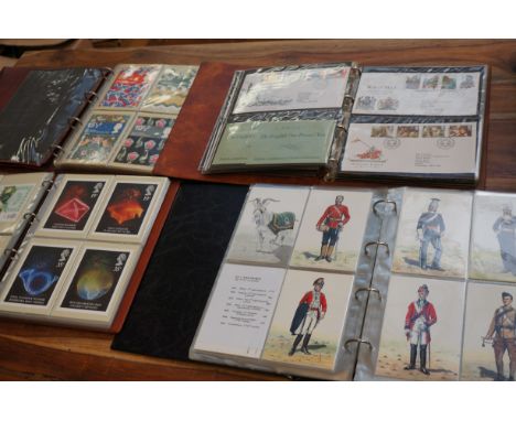 4x Stamp, postcards(series of military postcards) & first day cover albums 