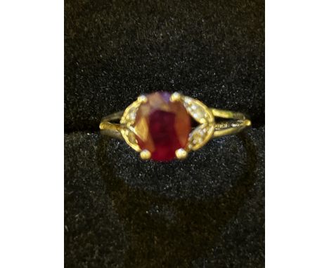 9ct White gold ring ruby & diamonds Size O 2g 