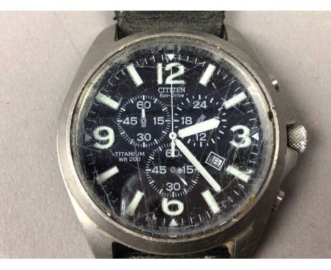 GENT'S CITIZEN ECO-DRIVE TITANIUM WR200 WRIST WATCH,on a leather strap