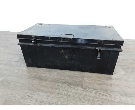 BLACK METAL TRUNK,32cm high, 78cm wide, 40cm deep