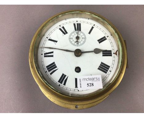 SHIP'S BRASS BULKHEAD CLOCK,17cm diameter