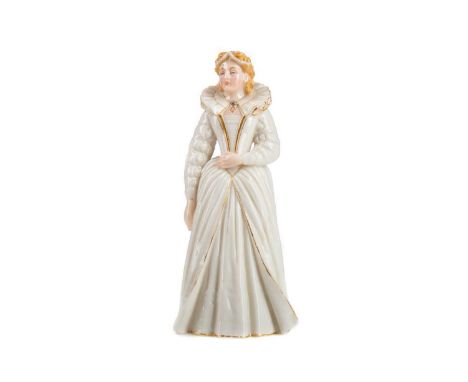 EARLY ROYAL WORCESTER FIGURE OF A STANDING QUEEN,15.5cm high