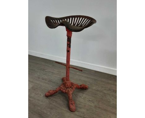 CAST IRON TRACTOR SEAT,on stand, 76cm high