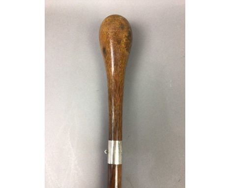 ROOTWOOD WALKING STICK,initial engraved white metal collar