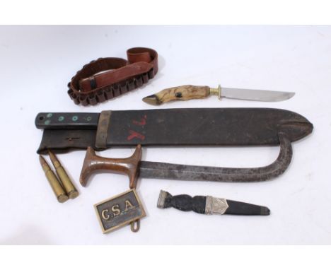 Second World War British Military Issue machete, blade marked with broad arrow and dated 1944, together with Scottish sgian d