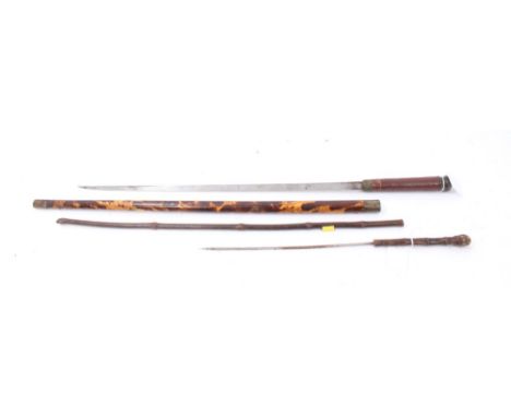 Late 19th century Officers' swagger stick dagger case with concealed blade and another sword stick with simulated blond torto
