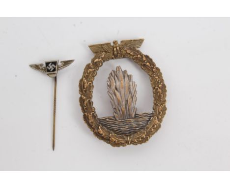 Second World War Nazi Minesweepers, Sub-Chasers and Escort Vessels War badge (De-Nazified with swastika removed), together wi