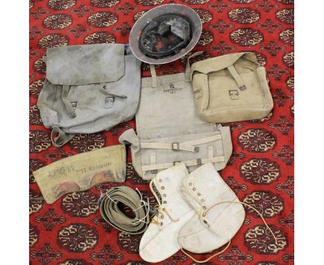 Second World War British Military tin helmet, together with canvas webbing items - including compass pouch, various straps, b