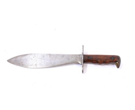 First World War American Bolo fighting knife, dated 1918, with straight crossguard and wooden hilt, approximately 37.5cm long