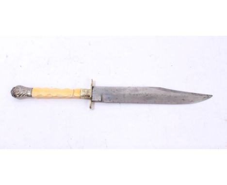 Late 19th century Bowie knife with ivory grip and German silver mounts - clipped Bowie blade by W. Wilkinson & Son Sheffield 