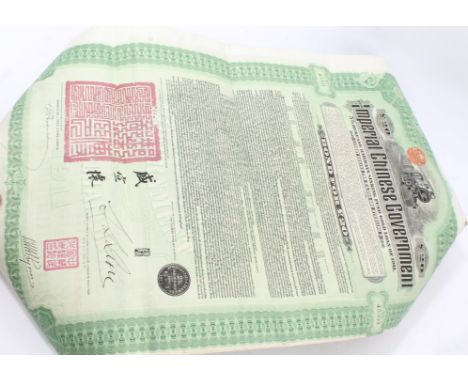 World - Share / Bond certificates - to include £20 Imperial Chinese Government 5% Hukuang Railways Sinking Fund Gold Loan of 