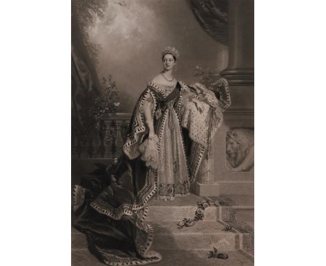 Samuel Cousins RA (1801-1887) after Alfred Edward Chalon - Portrait of Queen Victoria in Coronation Robes, mixed method engra