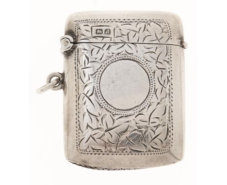 A George V silver vesta case, engraved with leaves, 46mm, by J &amp; R Griffin Ltd, Chester 1917, 15dwts Condition ReportGood