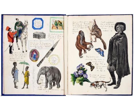 An unusual Victorian scrapbook of Biblical quotations, illustrated by prints and scraps, ferns, grasses, lock of hair and wax