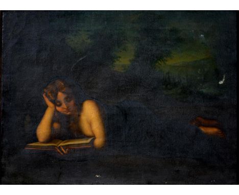 After Corregio - The Magdalene, oil on canvas, 31 x 43cm, carved and gilded frame Condition ReportA 19th c copy, small holes 