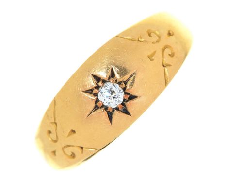 A Victorian diamond ring, gypsy set in 18ct gold, Chester, part marked, c1900, 1.6g, size J Condition ReportHoop worn