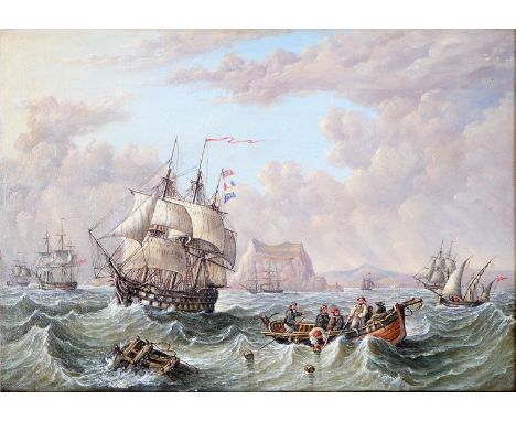 Attributed to William Stuart (Fl. 1848-1867) - Shipping off Gibraltar, oil on canvas, 24 x 34cm Condition ReportLined, light 