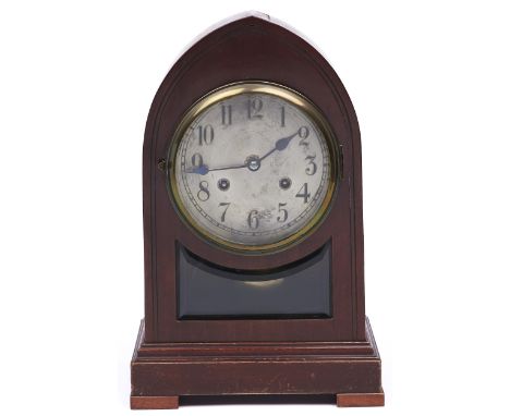 A German mahogany mantle clock, c1900, the Gustav Becker movement chiming on rod gongs, in lancet arched case with bevelled g