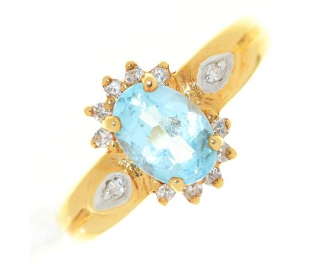 An aquamarine and diamond cluster ring, in 18ct gold, import marked London 1994, 3.6g, size I Condition ReportGood condition