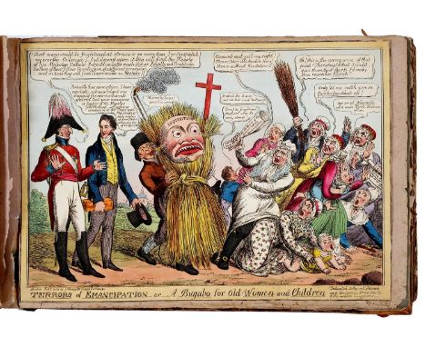 A Regency scrapbook of caricatures and other decorative prints, late 18th - early 19th c,&nbsp;filled with various engravings