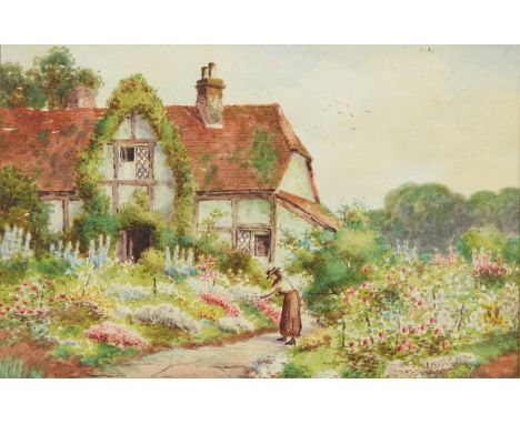 Victorian School - The Cottage Garden, watercolour, 17 x 26.5cm and another watercolour - A Highland Loch, signed A R Crane (