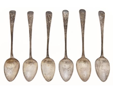 A set of six George III silver teaspoons, engraved Old English pattern, by Alice and George Burrows, London 1804, 2ozs 3dwts 