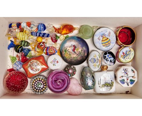 Miscellaneous glass paperweights, enamel bonbonnieres and other miniature ornamental objects, 19th c and later Condition Repo