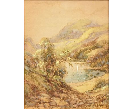R Macauley (fl late 19th/early 20th c) Haddon Hall on the Wye; Grasmere from Loughrigg, a pair, both signed, watercolour, 15.