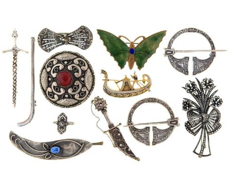 Two silver Tara brooches, a giltmetal and enamel butterfly brooch, etc Condition ReportMostly in good condition