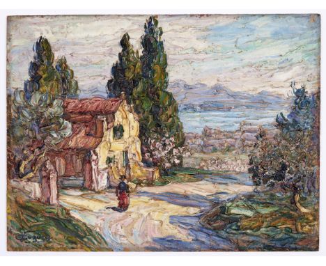 Victor Louis Cuguen (1882-1969) - Scene on the Coast of Provence, signed, inscribed (possibly by the artist) on label verso P
