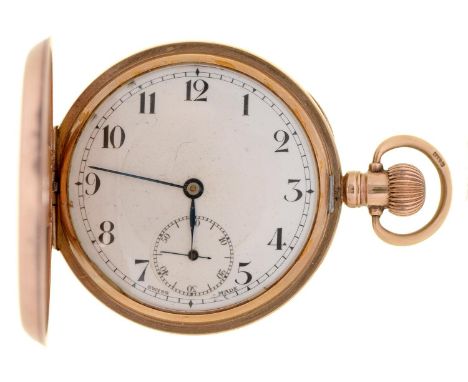 A Swiss 9ct gold keyless lever hunting cased watch, with gold cuvette, 50mm, 79g Condition ReportRunning when wound, winding 