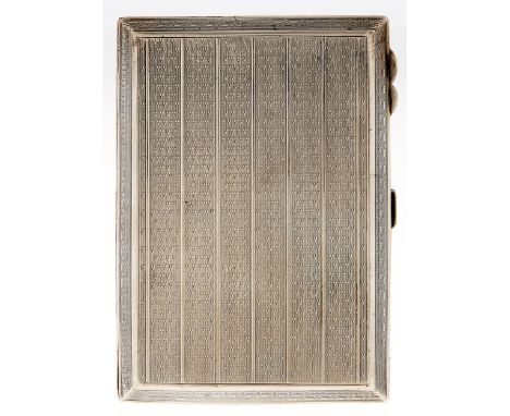 A George VI silver cigarette case, engine turned, 12.5cm, by Frederick Field Ltd, Birmingham 1945, 5ozs 11dwts Condition Repo