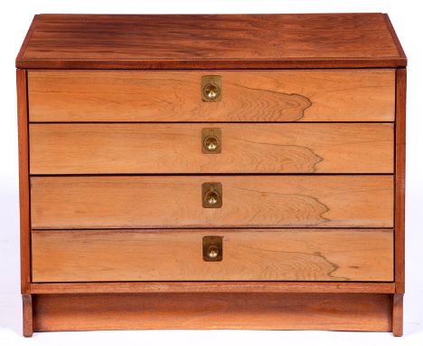A rosewood&nbsp; chest of drawers, c1970,&nbsp; with flush brass ring pulls, 55cm h; 46 x 73cm Condition ReportGenerally good