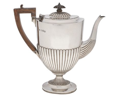 A Victorian silver coffee pot, shield shaped and partly reeded, 24cm h, by Dobson &amp; Sons, London 1898, 21ozs 15dwts Condi