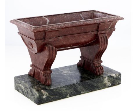 An Italian marmo rosso antico model of a sarcophagus, derived from the Pantheonic 'Tomb of Agrippa', Rome, c1840, on a marmo 