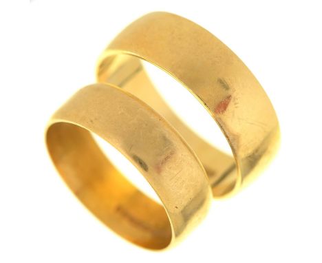 Two 18ct gold wedding rings, both London, 1976 and 1977, 10.4g, size M½ and R Condition ReportLight wear consistent with age