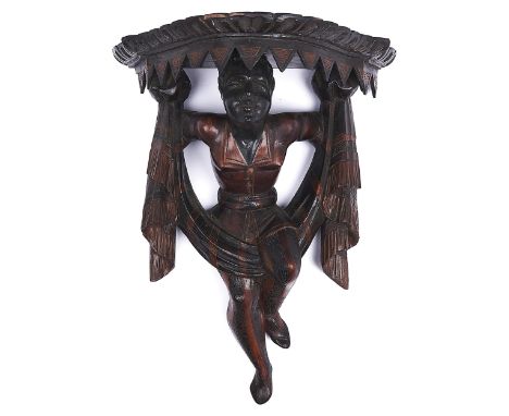 A Venetian carved and stained wood figural wall bracket, c1900,&nbsp;42cm high, shelf 20 x 34cm Condition ReportComplete, ori
