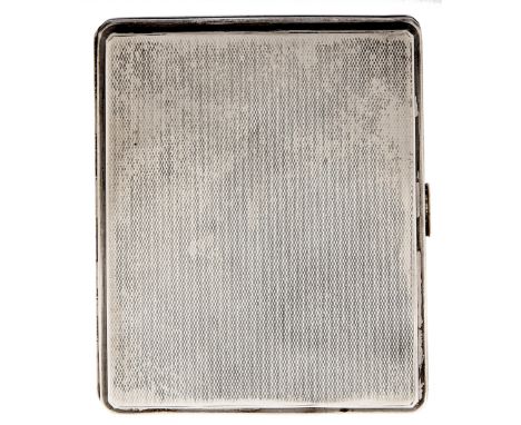 A George V silver cigarette case, engine turned, 10.5cm, maker's mark rubbed, London 1931, 4ozs 17dwts Condition ReportA litt