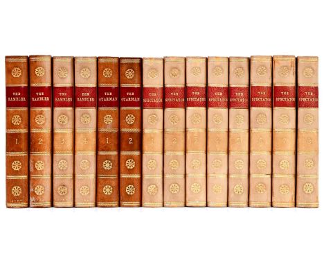 Johnson (Samuel) - The Rambler, tenth edition, four volumes, portrait frontispiece, half calf, re-backed, engraved bookplate,