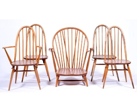 An Ercol armchair and four dining chairs Condition ReportAll with handling wear and scratches/dirt, more extensive on two tha