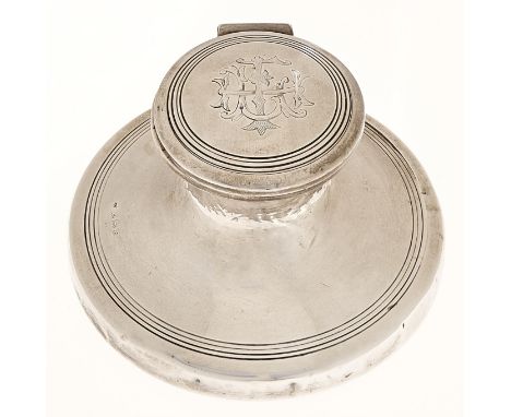 A George V silver capstan inkwell, 12cm diam, marks rubbed, Birmingham 1917 Condition ReportMinor dents and slight wear, no p