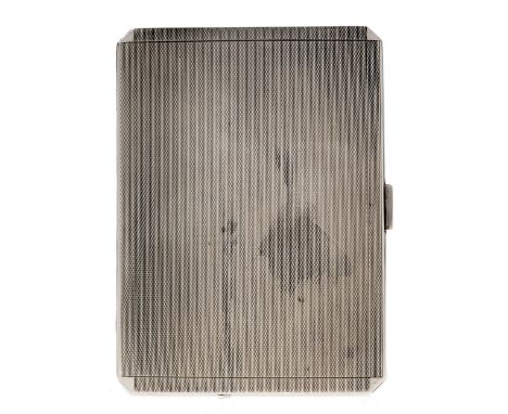 An Elizabeth II silver cigarette case, engine turned, 11.5cm, by William Neale &amp; Son Ltd, Birmingham 1958, 5ozs 5dwts Con