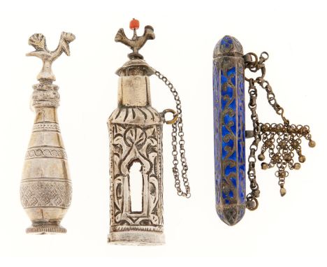 An Eastern silver and enamel scroll or amulet case, early 20th c, 73mm l, 9dwts and two other items (3) Condition ReportThe l