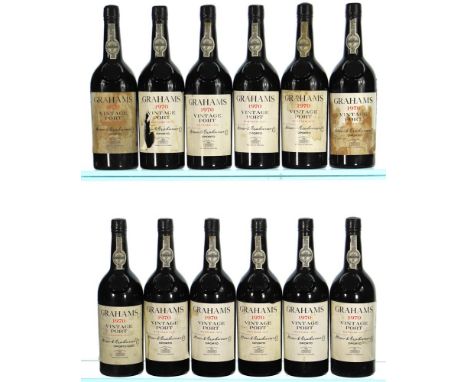 ß &nbsp1970 Graham's, Vintage Port 12x75cl IN BOND  Labels damaged and signs of slight old seepage  Previously owned by a mem