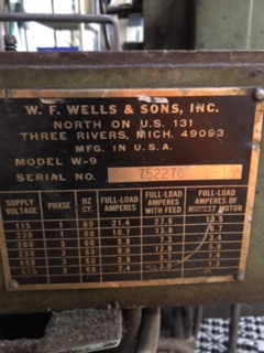 federal of assistance catalogue 9, serial W.F. model Inc and 752276 band Wells W Sons saw