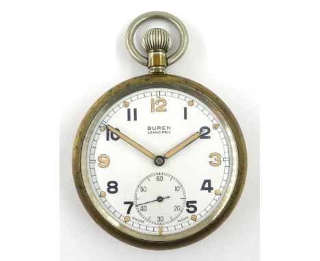Buren Grand Prix Military issue pocket watch, reverse marked with broad arrow and G.S.T.P H18085   Condition Report  Working 