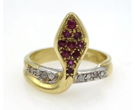 9ct gold ruby and cubic zirconia snake ring hallmarked Condition Report Size M Click here for further images, condition, auct