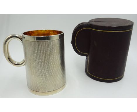 Victorian silver mug, engine turned decoration with gilt interior by  Hunt & Roskell late Storr & Mortimer jewellers & goldsm