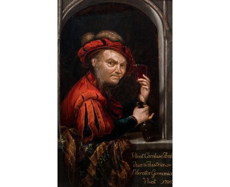 Full title: Dutch-Austrian school, monogrammed: Bibber in a window opening, oil on panel, dated 1796, 18th/19th C.Description