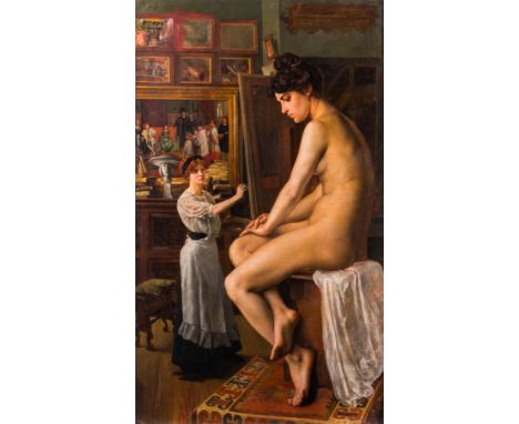 Full title: Willem Geets (1838-1919): Artist at work in the first real academy for women in Belgium, oil on canvasDescription